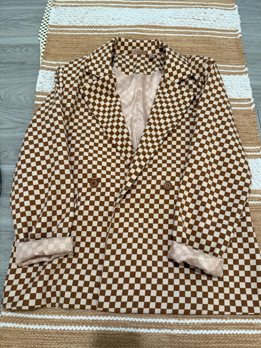 Willow & Root Checked Brown & White Double-Breasted Blazer - Picture 1 of 2